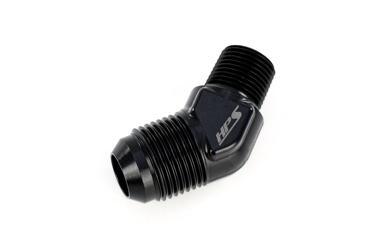HPS Performance 45 Degree -4 AN Flare to 1/4" NPT Adapter, Aluminum, Black