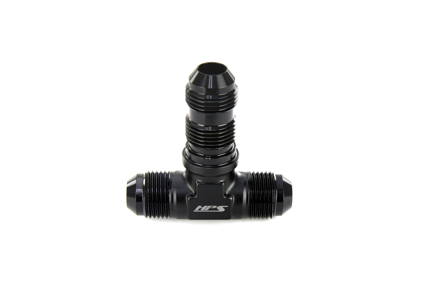 HPS Performance Tee -8 AN Male to Male Bulkhead Adapter Aluminum Black