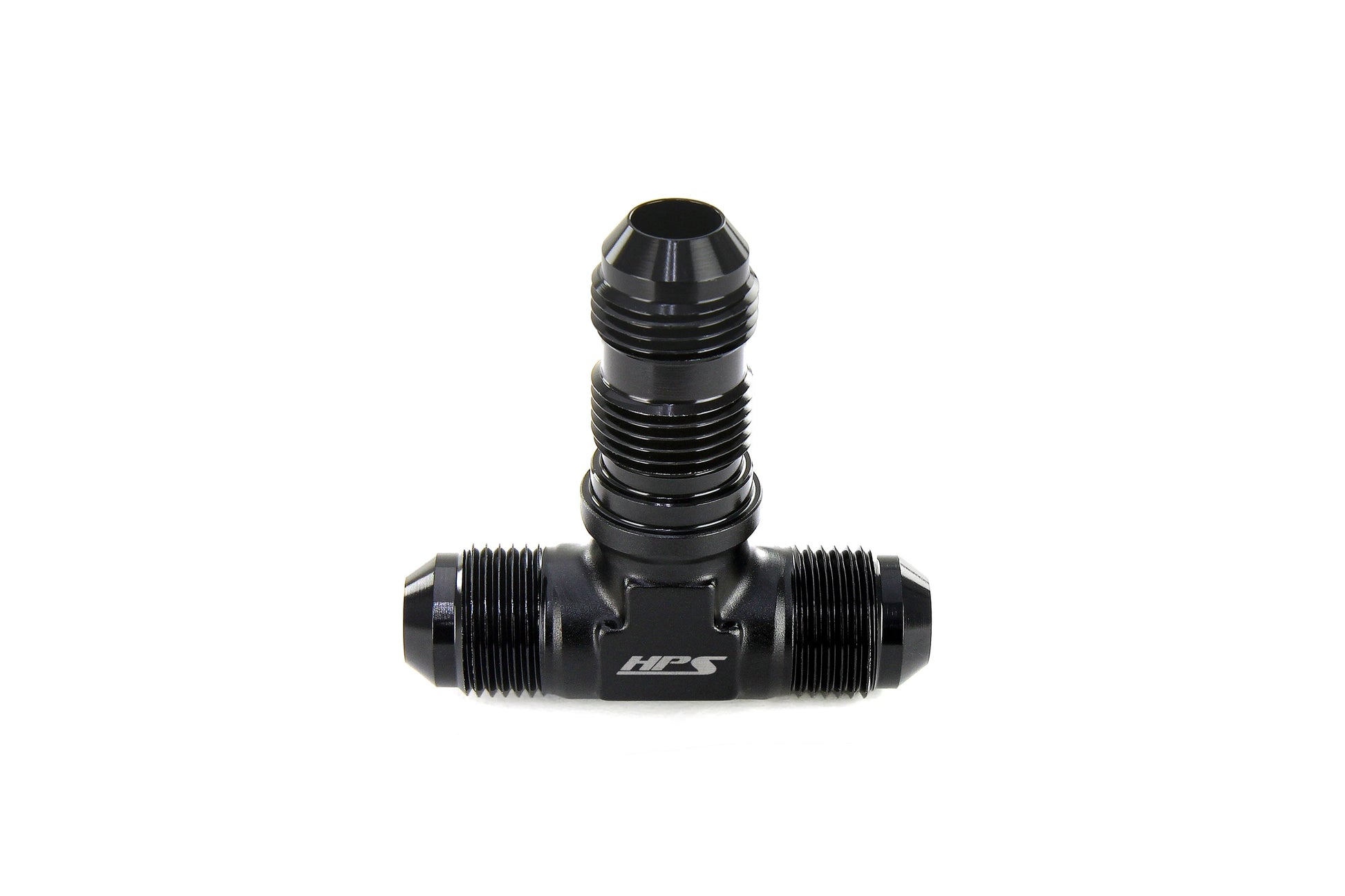 HPS Performance Tee -8 AN Male to Male Bulkhead Adapter Aluminum Black
