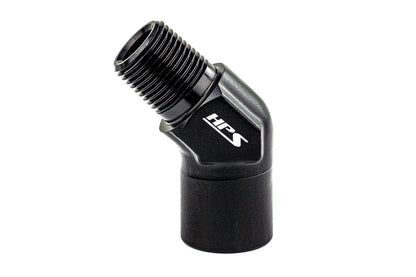 HPS Performance 45 Degree 3/8'' NPT Male To Female Adapter Aluminum Black