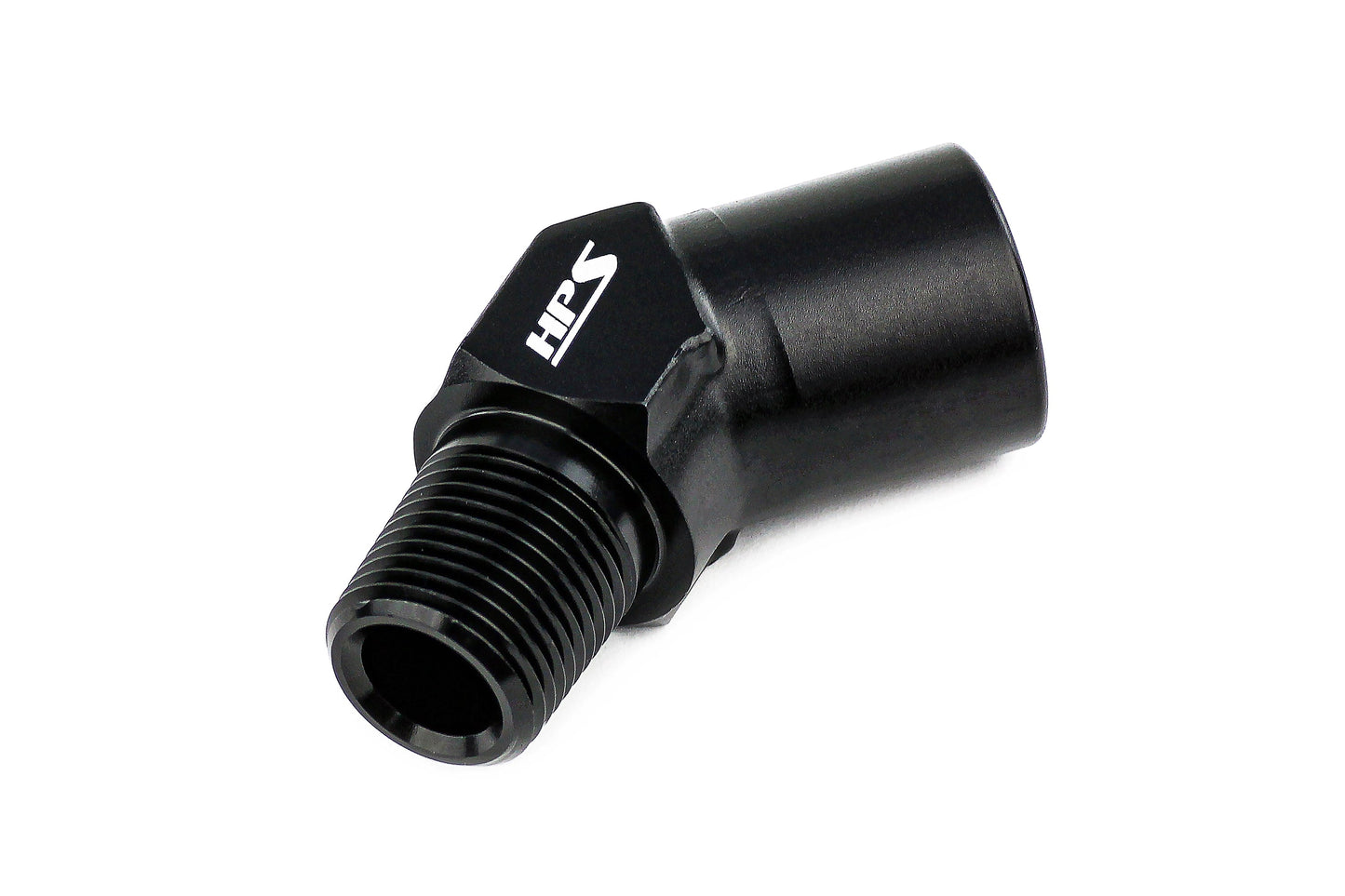 HPS Performance 45 Degree 1/2'' NPT Male To Female Adapter, Aluminum, Black