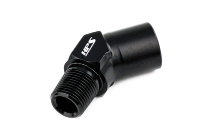 HPS Performance 45 Degree 1/2'' NPT Male To Female Adapter, Aluminum, Black