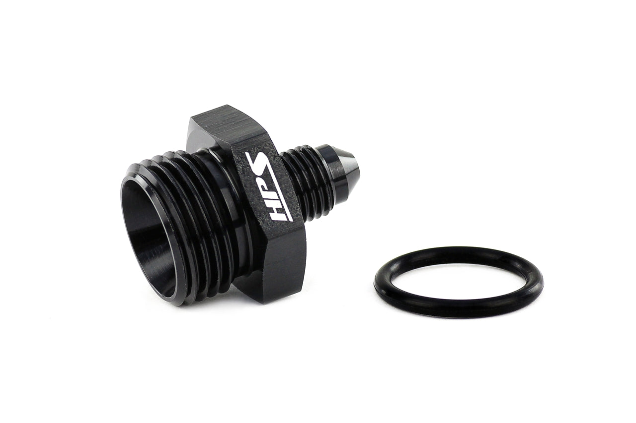 HPS Performance -4 AN Male to -10 O-ring Boss (ORB) Port Thread Male Adapter, Aluminum, Black