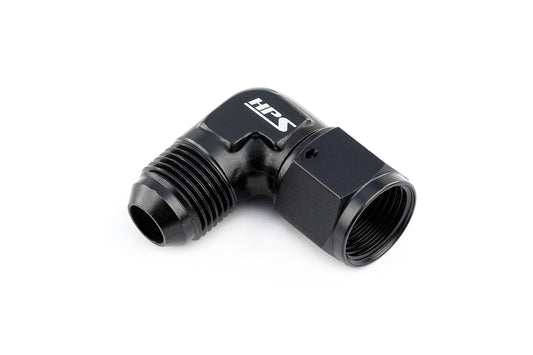HPS Performance 90 Degree -12 AN Male to Female Swivel Adapter Aluminum Black