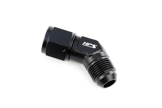 HPS Performance 45 Degree -8 AN Male to Female Swivel Adapter Aluminum Black