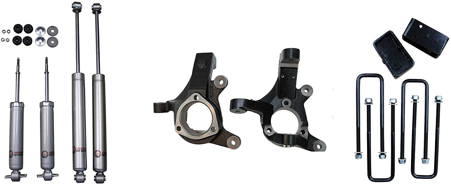 3 Inch Front Lift Spindles / 2 Inch Rear Blocks w/ U-Bolts and Shocks 99-06 Silverado/Sierra 1500 RWD Only Freedom Off-Road