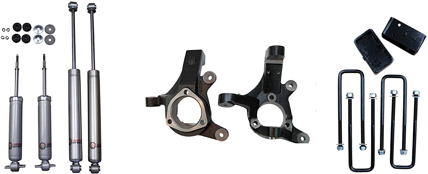 3 Inch Front Lift Spindles / 2 Inch Rear Blocks w/ U-Bolts and Shocks 99-06 Silverado/Sierra 1500 RWD Only Freedom Off-Road