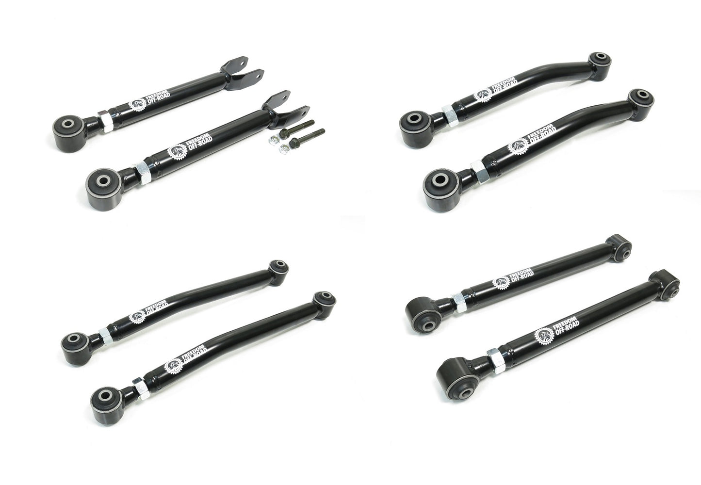 Adjustable Front Upper + Lower and Rear Upper + Lower Control Arms For 0-4.5 Inch Lift 07-18 Wrangler JK Freedom Off-Road