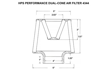 HPS Performance 4" Open Top Dual Cone Air Filter, 6.75" Length, HPS-4344