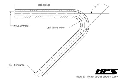 HPS 1-7/8" (48mm) Silicone 135 Degree Elbow Coupler Hose, High Temp 4-ply Reinforced, Black
