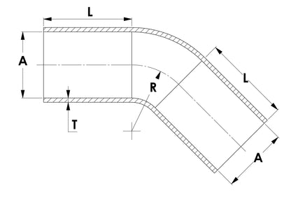 HPS 1" - 1.5" ID High Temp 4-ply Reinforced Silicone 45 Degree Elbow Reducer Hose Black (25mm - 38mm ID)