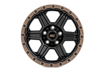 Rough Country 79 Series Wheel | One-Piece | Semi Gloss Black w/Bronze Ring | 15x8 | 5x4.5 | -19mm