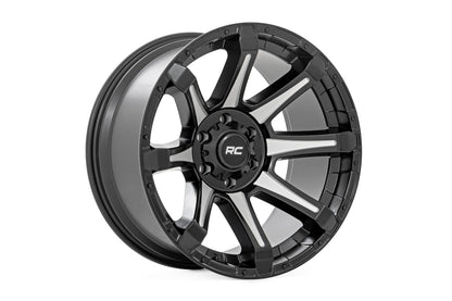 Rough Country 81 Series Wheel | One-Piece | Semi Gloss Black w/machined spokes | 20x9 | 5x5.5 | 0mm