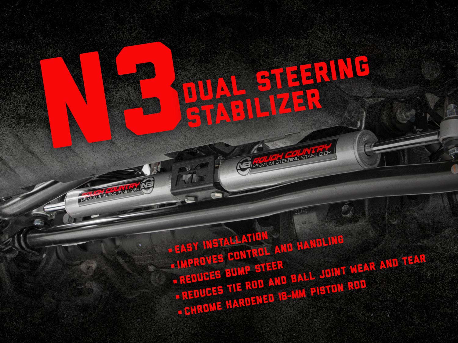 N3 Steering Stabilizer | Dual | 2-8 Inch Lift | Ram 2500 (10-13)/3500 (10-12) 