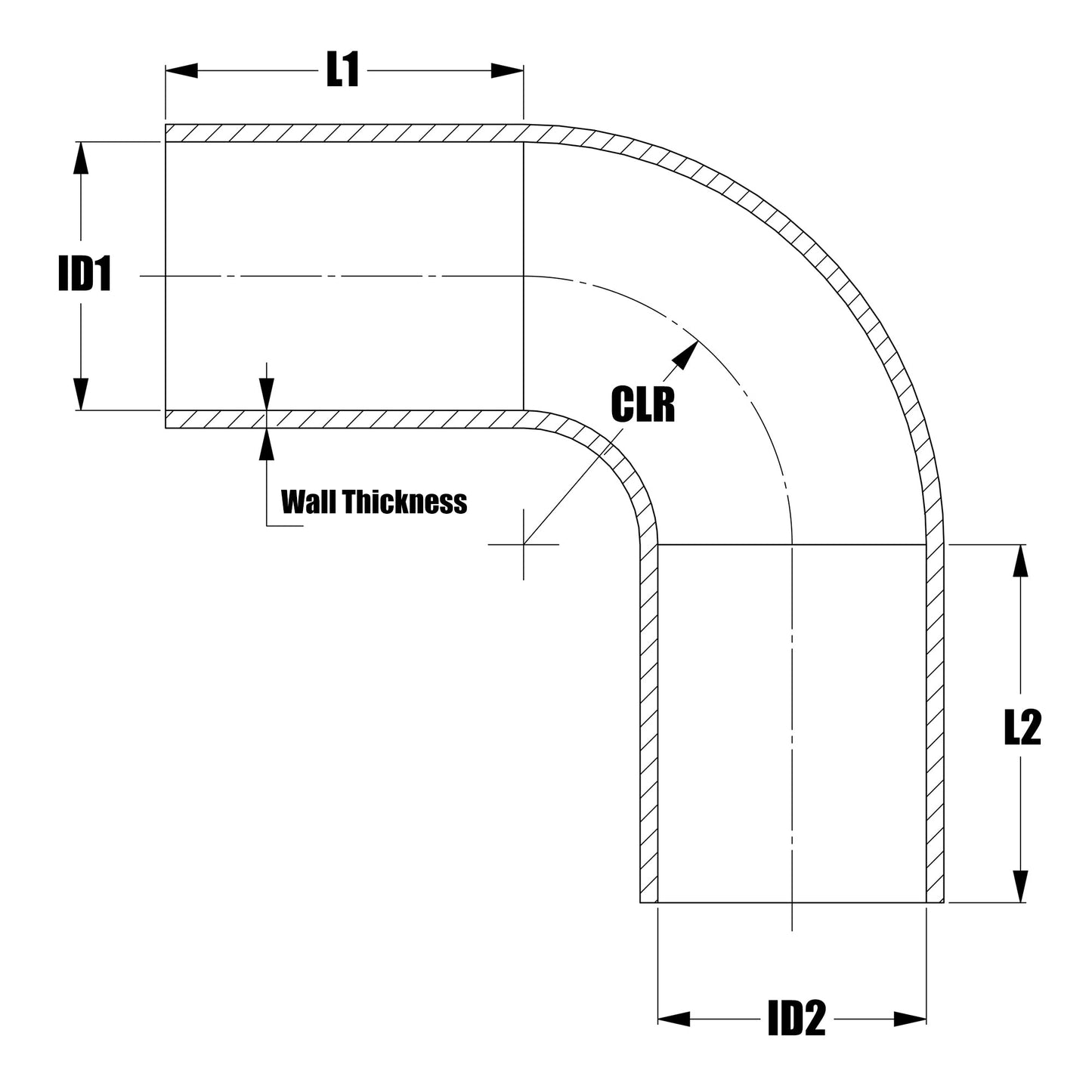HPS 7/8" ID, 10" Leg, Silicone 90 Degree Elbow Coupler Hose, High Temp 4-ply Reinforced, Black (22mm ID)