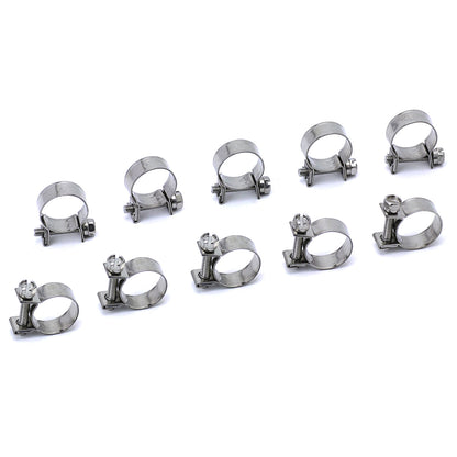 HPS #14 Stainless Steel Fuel Injection Hose Clamps 10pcs Pack 15/32 inch - 35/64 inch 12mm - 14mm