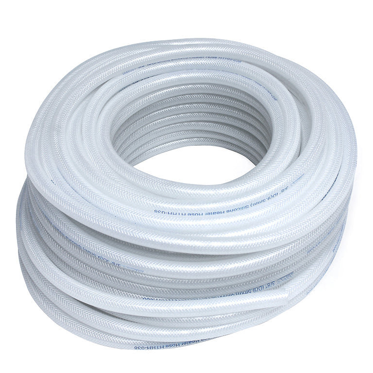 HPS 3/8 inch ID Clear high temp reinforced silicone heater hose tubing 100 feet roll Max Temperature Rating: 350F Bend Radius: 1-1/2 inch