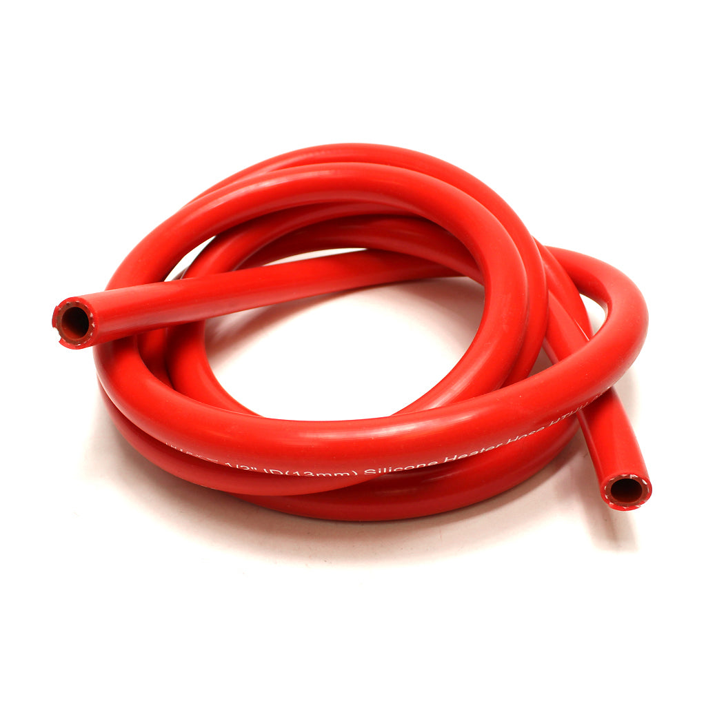 HPS 1/8 inch ID Red high temp reinforced silicone heater hose tubing Max Temperature Rating: 350F Bend Radius: 1/2 inch