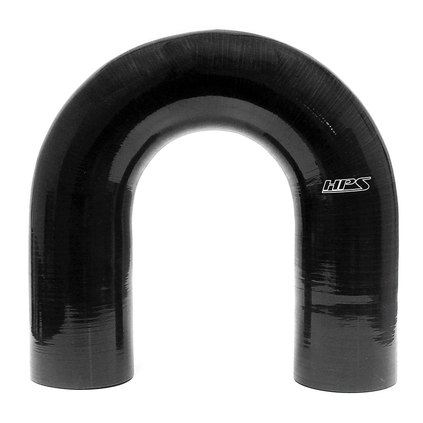 HPS 1.75 inch ID High Temp 4-ply Reinforced Silicone 180 Degree U Bend Elbow Coupler Hose Black 45mm ID