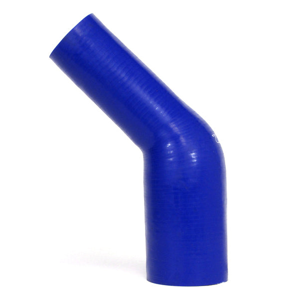 HPS 1.5 inch - 1.75 inch ID High Temp 4-ply Reinforced Silicone 45 Degree Elbow Reducer Hose Blue 38mm - 45mm ID