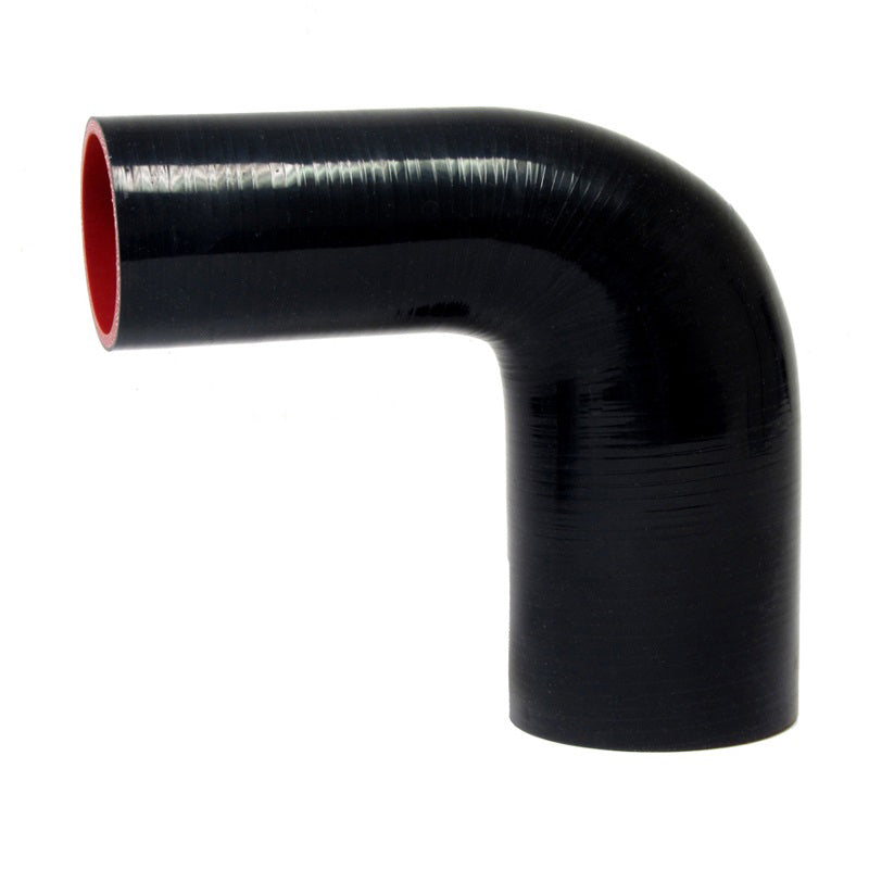 HPS 2.5 inch - 3 inch ID High Temp 4-ply Reinforced Silicone 90 Degree Elbow Reducer Hose Black 63mm - 76mm ID