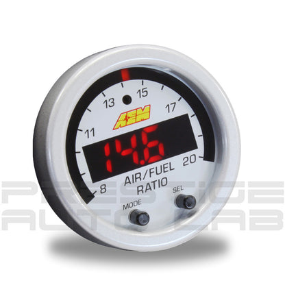 AEM X-Series Wideband UEGO AFR Sensor Controller Gauge 30-0300 + Silver Bezel and White Face 30-0300-ACC