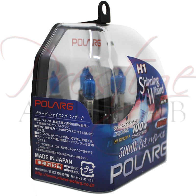 Polarg H1 Shinning Wizard Luxy White 5000k Halogen Bulbs - Made in Japan