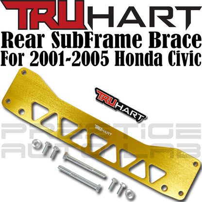 TruHart Anodized Gold Rear Subframe Brace Kit For Honda Civic 2001 - 2005 EP RSX