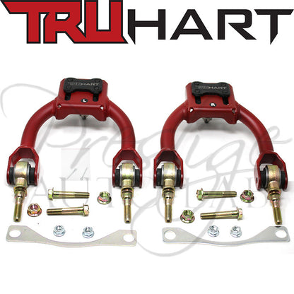 TruHart Front Adjustable Upper Camber Control Arms w/ Bushing + Rear Camber + Toe + Polished Lower Control Arm LCA for Civic 1992-1995 / Integra 1994-2001 / 1993-1997 Del Sol