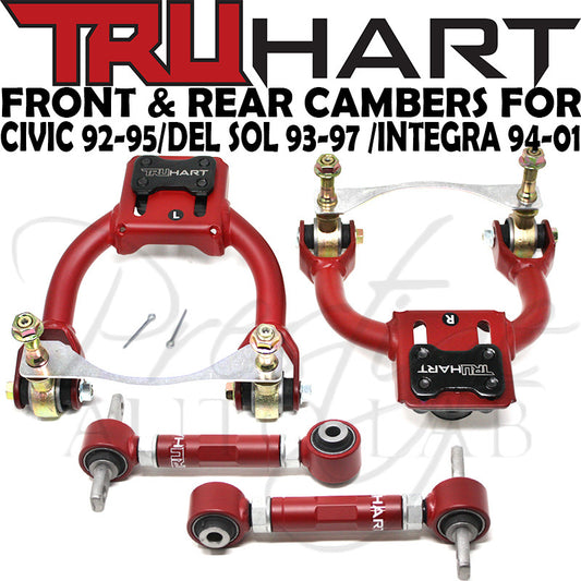TruHart Front Adjustable Upper Camber Control Arms with Bushing Kit + Rear Camber for Civic 1992-1995 / Integra 1994-2001