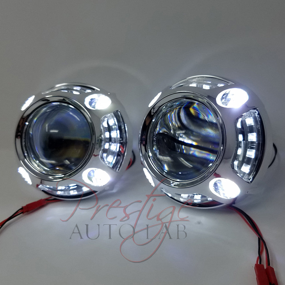 2pc Panamera 1.0 Style Shrouds Halo, with LED White DRL for 2.5" - 3" projectors