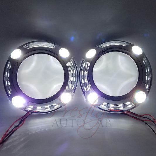 2pc Panamera 1.0 Style Shrouds Halo, with LED White DRL for 2.5" - 3" projectors